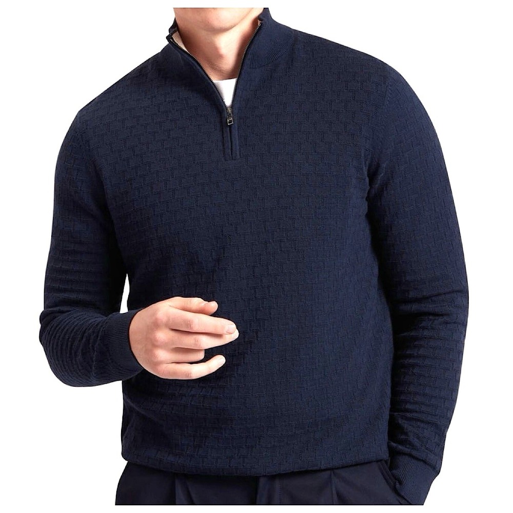 Ted Baker Jereme 1/4 Quarter Zip Pullover Sweater Mens Sz 6 XXL Navy Textured‎